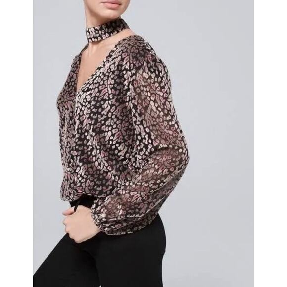 White House Black Market Tops - White House Black Market Animal Print Velvet Burnout Choker Top | L